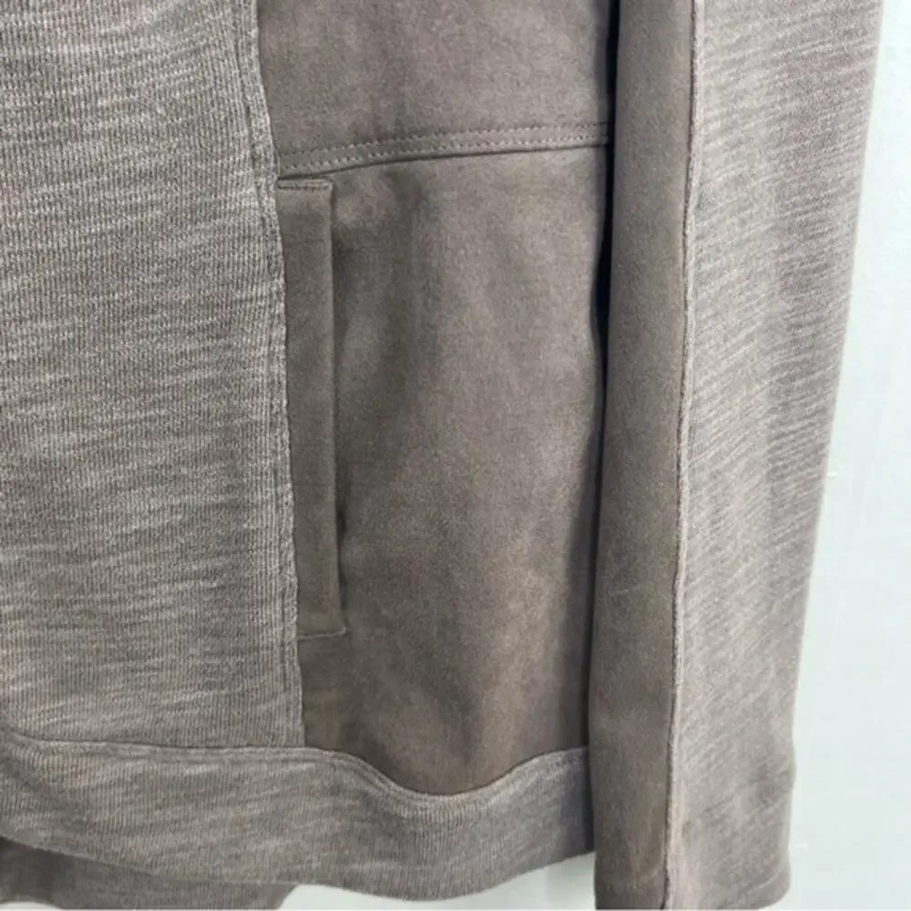 Anthropologie Akemi + Kin Taupe Abbe Full Zip Faux Suede Panel Hoodie Sweatshirt - Picture 9 of 15